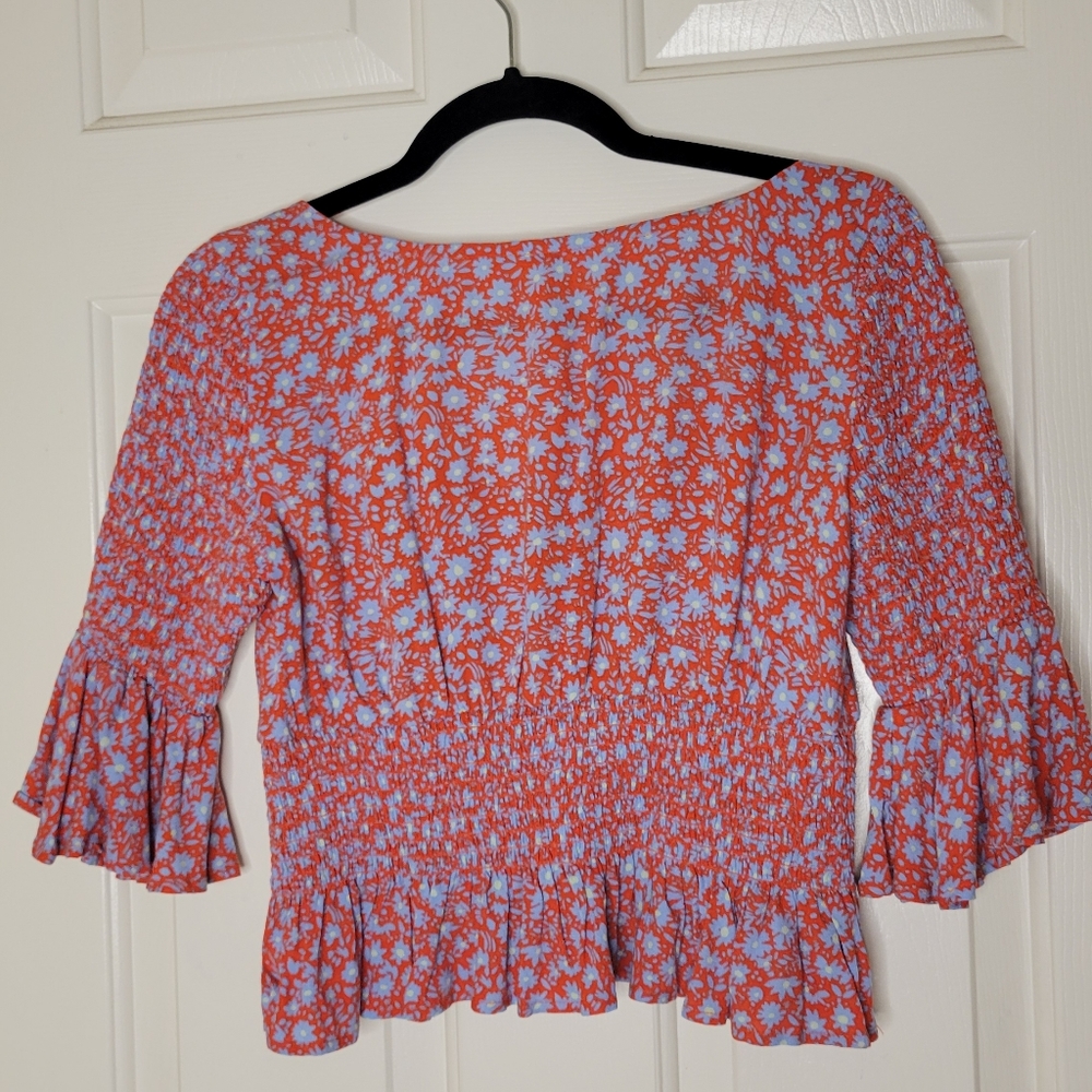 Free People Red and Blue Cottagecore Crop Top - Picture 5 of 7